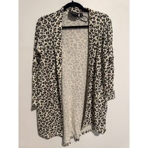 MINKPINK Womens XS Leopard Print Open Front Longline Cardigan Colorful Artsy